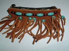 VINTAGE SOUTHWEST HAND MADE BEADED SUEDE LEATHER HAIR BARRETTE