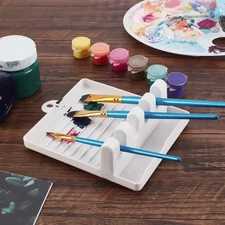 1pc Paint Brush Rest Holder: 4-Slot Plastic Tray for Watercolor Oil Acrylic