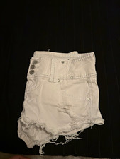 Almost Famous Juniors White Cut Off Denim Shorts 11 Frayed Rhinestone Pockets