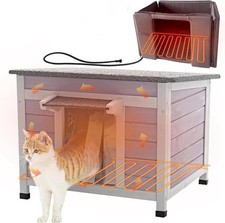 Heated Cat House for Outdoor Cats Feral Kitty Shelter with Heater Keep Warm