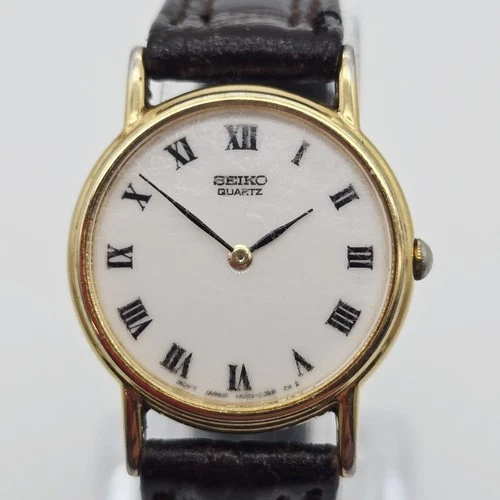Seiko Vintage Gold Tone w/ White Dial & Roman Numerals Watch 1N00-0B40 READ DESC