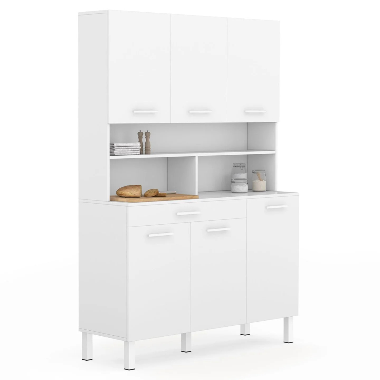 Buffet de cuisine 120 CM CINA blanc laqué avec tiroir et placard de rangement