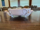 Vintage Jeannette Co Shell Pink Milk Glass Footed 3 Pheasant Bowl