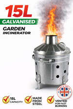 15L Galvanised Garden Incinerator Heavy Duty Metal Fire Bin Rubbish Waste Burner