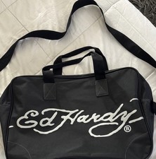 Ed Hardy Black Duffle Bag Adjustable Straps Soft Case Solid Pattern