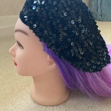 Women's Black Sequins Beret Hat