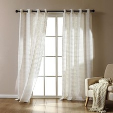 White Linen Sheer Curtains 84 inches Long 2 Panels Set for Living Room/Bedroo...
