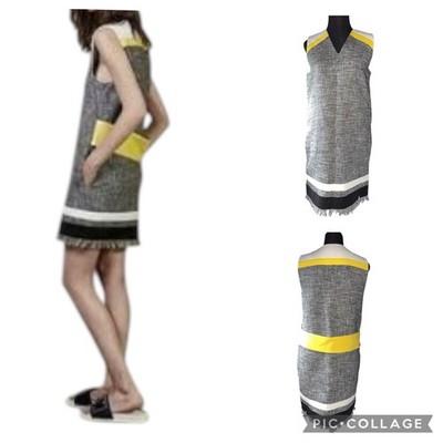 MSGM Made in italy Linen tweed shift Dress 38 Aus/Uk 6/8 Us 4 Vneck  Pockets