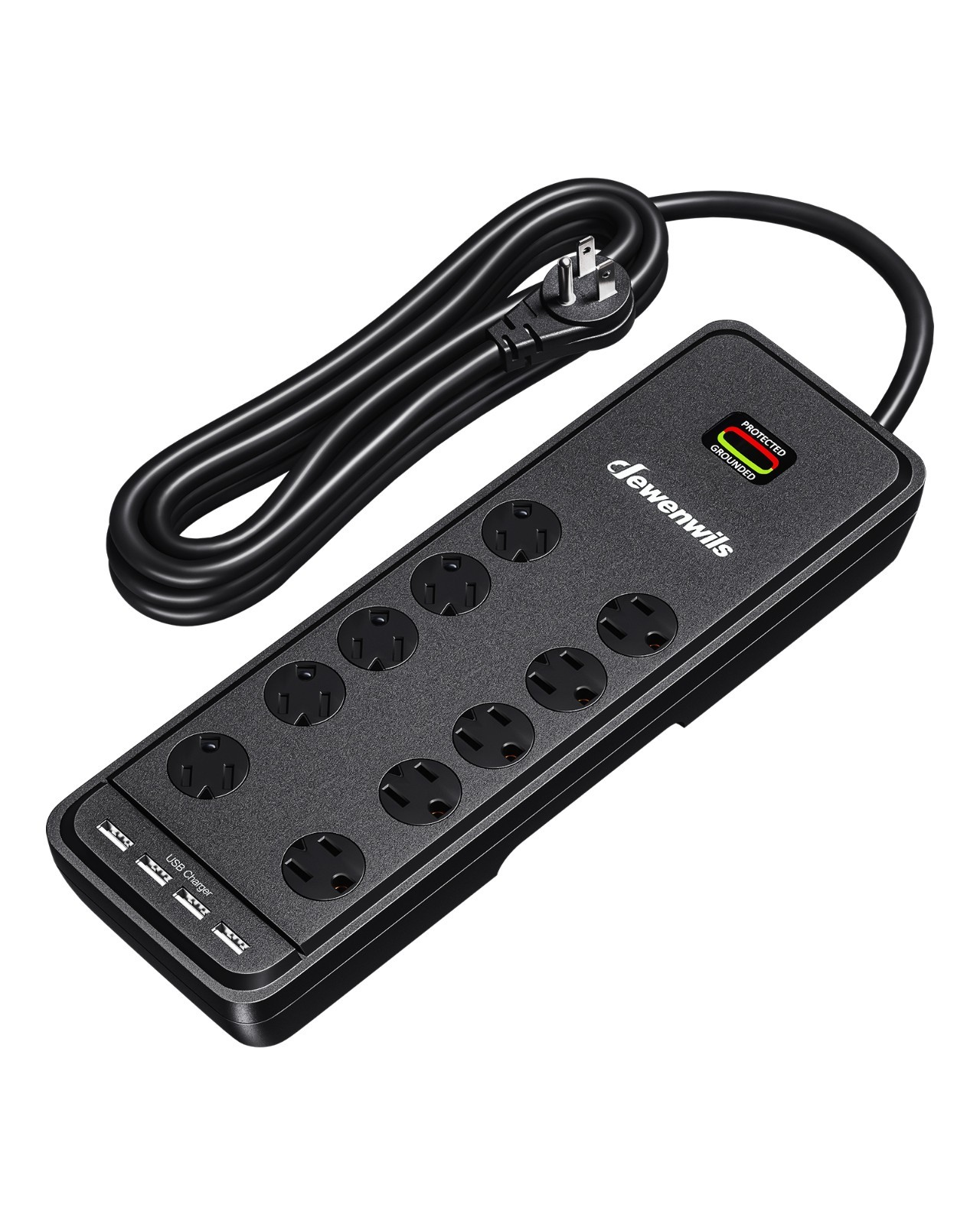 DEWENWILS 10-Outlet Surge Protector Power Strip with 4 USB Ports, 15 FT 2480J