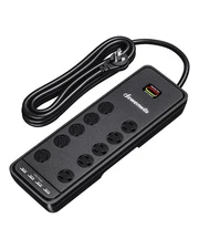 DEWENWILS 10-Outlet Surge Protector Power Strip with 4 USB Ports, 15 FT 2480J