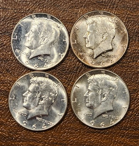1964 Kennedy Half Dollars 90% Silver Lot of 4 Circulated AU/BU