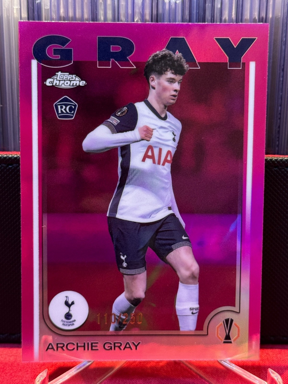 2024-25 Topps Chrome UEFA #170 Archie Gray RC Pink 110/250 Tottenham Rookie