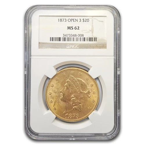 1873 $20 Liberty Gold Double Eagle Open 3 MS-62 NGC
