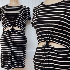Forever 21 Black White Striped Cutout Ruched Ribbed Mini Dress Women's Small