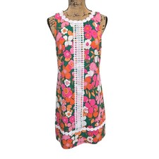 Eliza J Floral Lace Trim Shift Dress Sz 8 Retro 60s Psychadelic Print NWOT