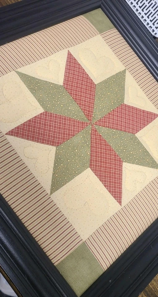  Quilted print patterned framed art Pink/ Green/ Cream  New - Image 2 of 4