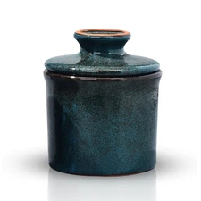 Pottery Butter Keeper Crock - Ceramic Butter Dish with Water Line for Counter...