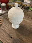 Vintage Avon White Milk Glass Covered Egg Trinket Dish Candy Nuts Sugar Flowers