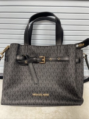 Michael Kors Emilia Small Satchel Crossbody Bag Black MK Signature