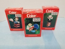 3-Different Enesco 1996 Coca Cola Ornaments Shelf O2