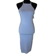 NWT Forever 21 Ribbed Halter Midi Dress Light Blue Open Back Small