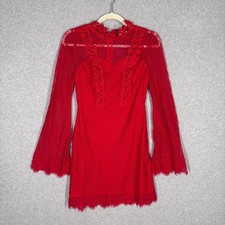 Lace Dress Small Bell Flare Sleeve Mock Neck Sheer Victorian Romantic Feminine