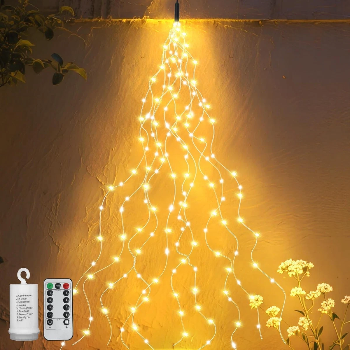 Produktbild von Weihnachts Filme Joysing Lichterschweif 1M 100 LED Lichterbündel Mit Strom, Timer, 9 Modi Weihnachtsbeleuchtung IP65 Wasserdichte Wasserfall Lichterkette Für Lichterbaum Batterie