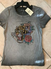 New Guess Womens Kaylanie bling grey T Shirt Small