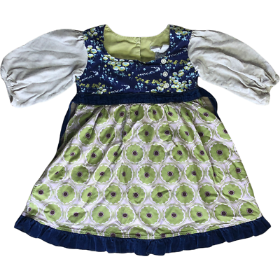 Hopscotch Designs Mixed Print Green Blue Dress Size 4 Long Sleeve Pleated |  eBay
