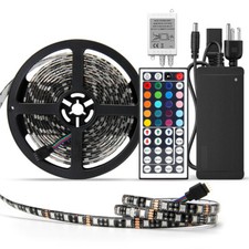 5M RGB LED Strip Light Black PCB 5050 Waterproof Tape Light with Remote Adapter