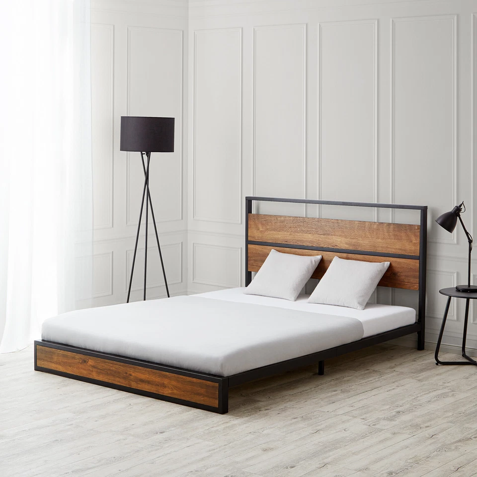 Metallbett 140x200 Lattenrost Matratze Schwarz Doppelbett Bett Holz Homestyle4u - Bild 3 von 4