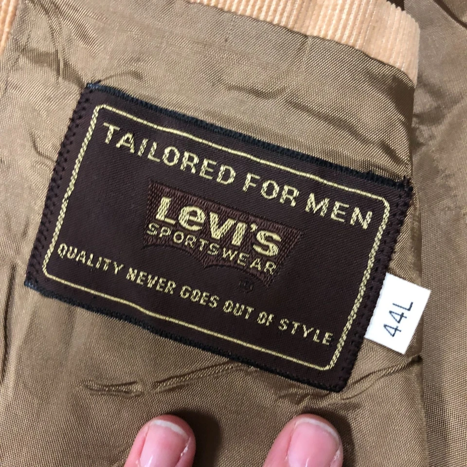 Blazer De Colección Años 70 Levis Marrón Pana Abrigo Deportivo Cordón Chaqueta SIN ESTRUCTURA 44 L Foto 4 de 4