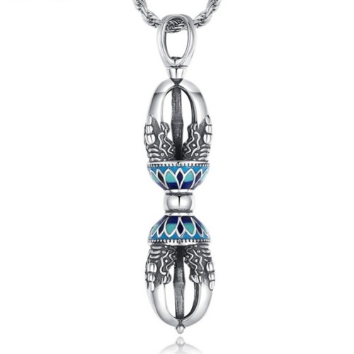 Men's Buddhist Amulet Cloisonne Vajra Necklace Pendant Stainless Steel jewelry - Picture 5 of 7
