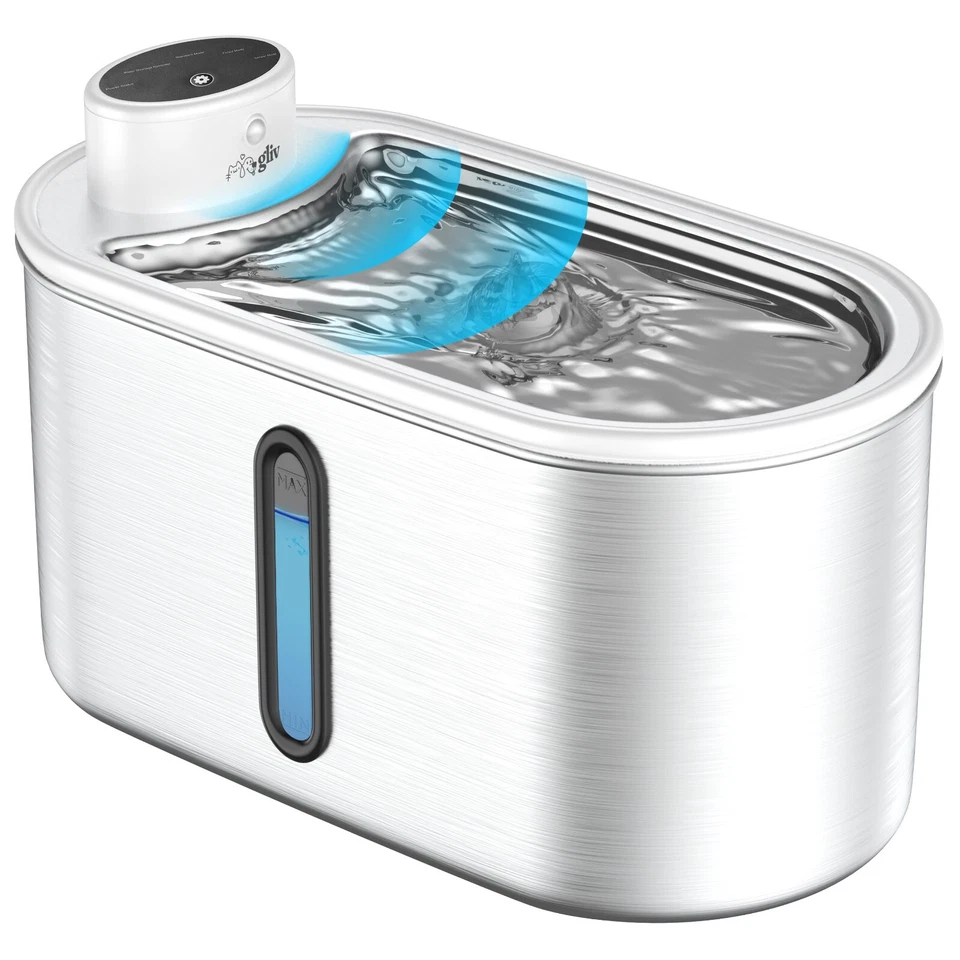 Gliv - Fuente de agua para gatos de acero inoxidable, funciona con pilas, modo de detección Foto 2 de 4