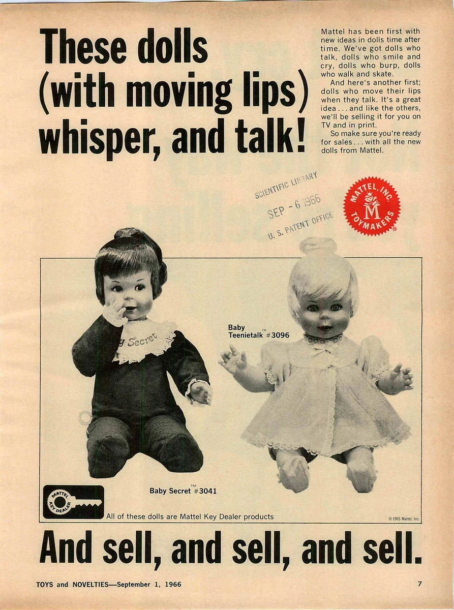1966 ADVERT 3 PG Mattel Toy Dolls Cheerful Tearful Baby Secret