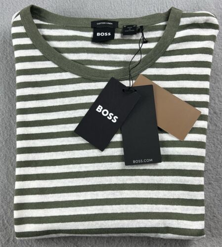 HUGO BOSS Men’s Tiburt T-Shirt Crewneck Size 2XLT Short Sleeve Linen Blend NWT