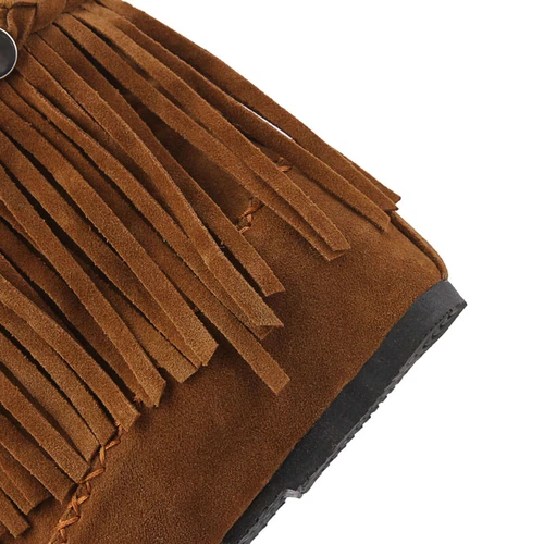 Damen-Stiefeletten Kunst-Wildleder Fransen Quaste Mokassin Stiefel runde Spitze Freizeitschuhe - Bild 12 von 18