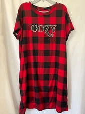 JoySpun Womens Cozy Plaid  Print Night Gown Sleep Shirt  Many sizes NEW