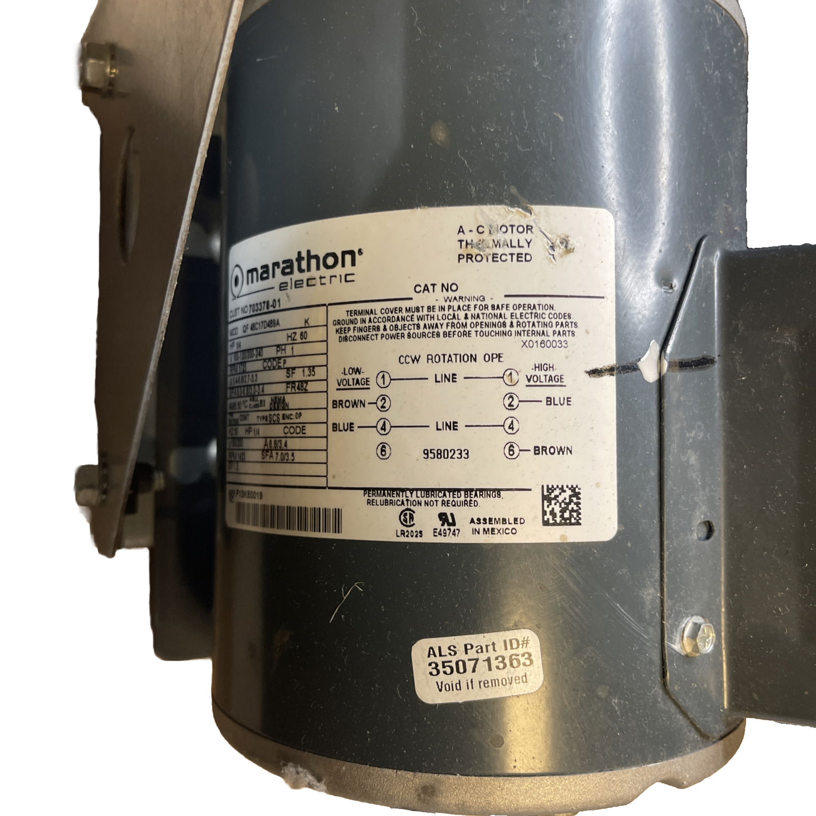 Speed Queen dryer motor Tumbler Drive PN70337801 120230 /6/1&100200