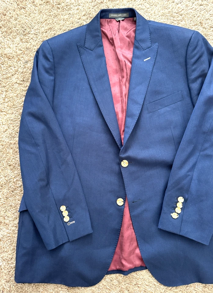 Indochino Custom Suit Jacket Blazer Men's 46R Dark Blue Wool Peak Lapel Surgeons - Image 2 of 4