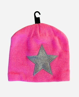 NWT H&M girls bright pink silver star beanie hat Size 1-4 years old winter New