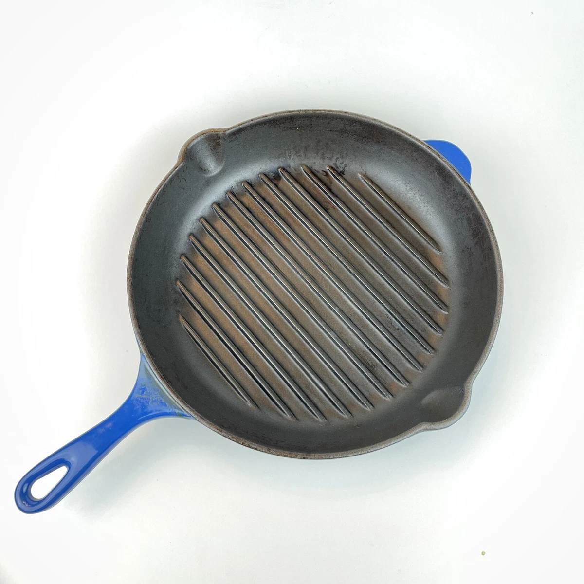 Le Creuset Cast Iron Round 26 Frying Griddle Pan Ribbed Cooking Surface  Blue