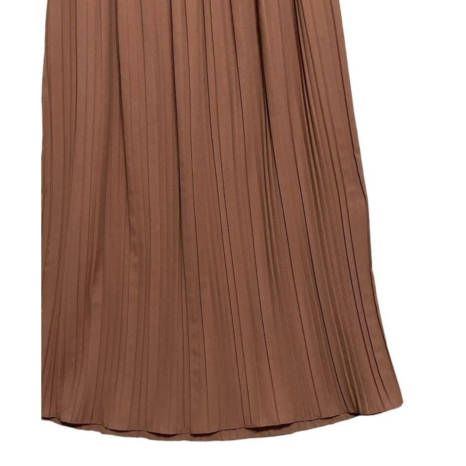 Stefanel Women's Pleated Maxi Skirt Brown 100% Polyester Made In Italy Size 6 - Image 4 of 4