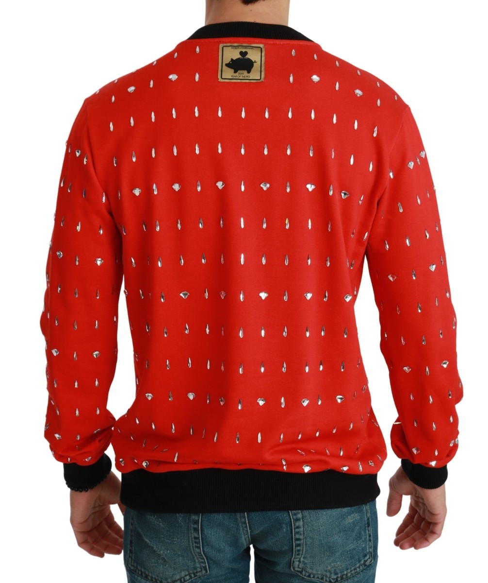 Dolce & Gabbana Red Crystal Pig of the Year Men's Sweater