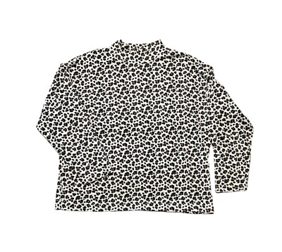 Basic Editions Plus Sized  Vintage White Cheetah Print Turtleneck - XL