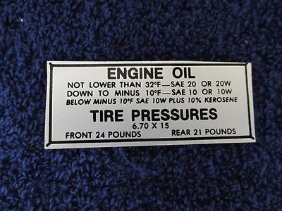 ENGINE OIL AND TIRE PRESSURES DECAL NEW 516 eBay