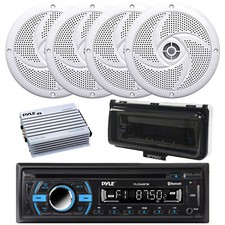 Pyle Bluetooth CD Receiver, Amplifier, 4x 5.25" 180W Speakers, Cover White 