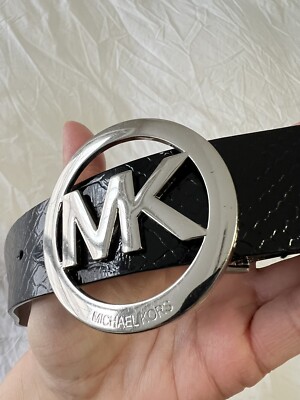 NEW MK MICHAEL KORS Silver Buckle Black Faux Vegan Crocodile Leather Belt XL MICHAEL Michael Kors SZ Small 551009 Vegan Leather Croc  main image 2