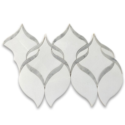 T89B0H Thassos White Marble Helix Ribbon Waterjet Mosaic Tile Carrara White