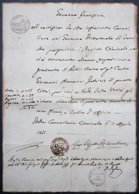 ITALIEN HANDSCHRIFT VATIKAN PAPST GREGOR XVI. KANZLEI SCHREIBER STEMPEL ROM 1831 - Bild 1 von 4